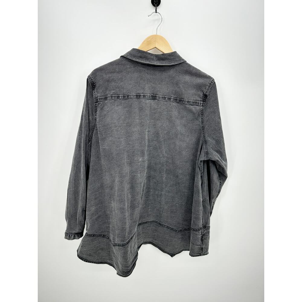 Logo Button Down Tunic Women 1X Black Washed Out Denim‎ Shirt Cotton Blend - Picture 2 of 9